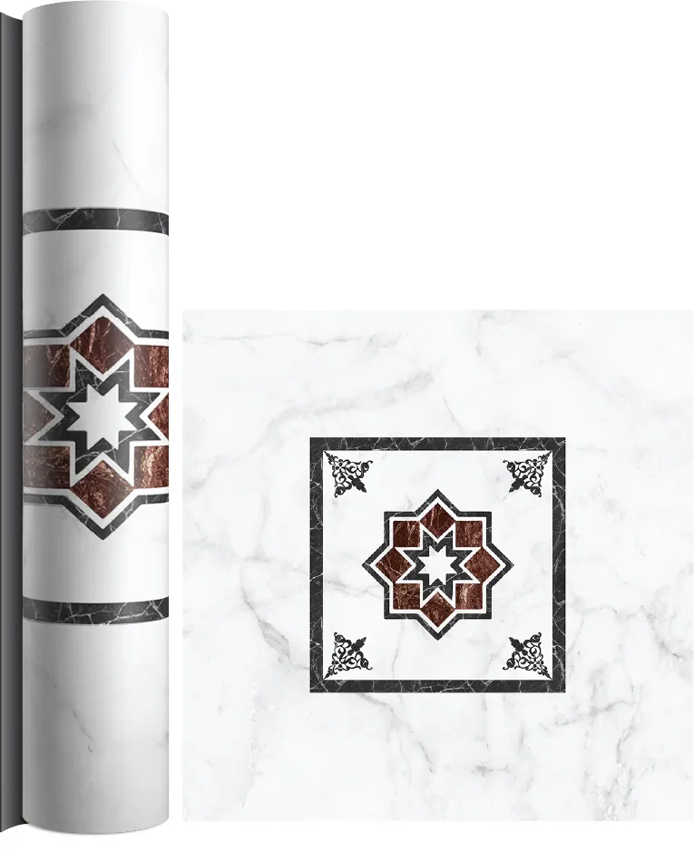 Beyaz zemin üzerine siyah yıldız motifli PVC kaplama